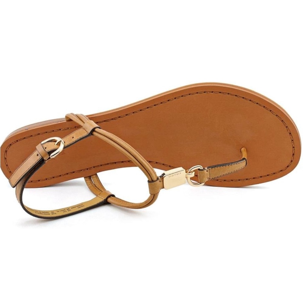 Coach camel brown charleen sandal with gold hardware